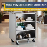 18" x 30" Commercial NSF Stainless Steel Utility Cart with Enclosed Base and Open Front - 4 Shelves, Heavy Duty Mobile Service Cart, Rolling Cart for Kitchen, Catering, Restaurant Storage