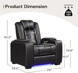 ANJ Power Recliner Home Theater Seating, Electric Recliner Chair with Adjustable Headrest,PU Leather Dual Motor Movie Reclining Chairs with Cup Holders LED Lights,USB Port,Hidden Arm Storage (Black)