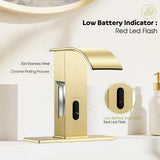 ZHIXINGKX Touchless Bathroom Faucet with Waterfall Spout,Motion Automatic Sensor Bathroom Sink Faucet with Hole Cover Plate, Stainless Steel Hands Free Vanity Faucet(Regular, Gold)