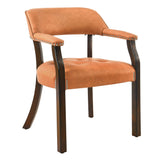 LEEMTORIG Faux Leather Dining Chair with Arms, Solid Wood Dining Chair with Supportive Back, Boss Caption's Chairs Office Desk Chairs, Espresso Legs & Orange PU CY-NX173-318OR