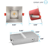 LUXRITE 6-Pack 4 Inch Square LED Recessed Lights with J-Box, 5CCT 2700K-5000K, 2 Hour Fire Rating, 15 Watts, 1000 Lumens, 38° Spotlight, Dimmable, IC Rated, Wet Rated, ETL - Brushed Nickel