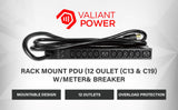 Rack Mount Power Strip - 240V 30A 2C19 & 10 C13 outlets PDU with 20,000 amp Surge Protector, Volt & Amp Meter for Data Center - 19” Metal Housing, Ears & Fittings Included Valiant Power Co