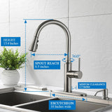 Arofa Kitchen Faucet with Pull Down Sprayer, Brushed Nickel Kitchen Sink Faucet 1-3 Hole Single Handle High Arc Stainless Steel Commercial Modern Kitchen Faucets for RV/Laundry/Outdoor/Bathroom Sink
