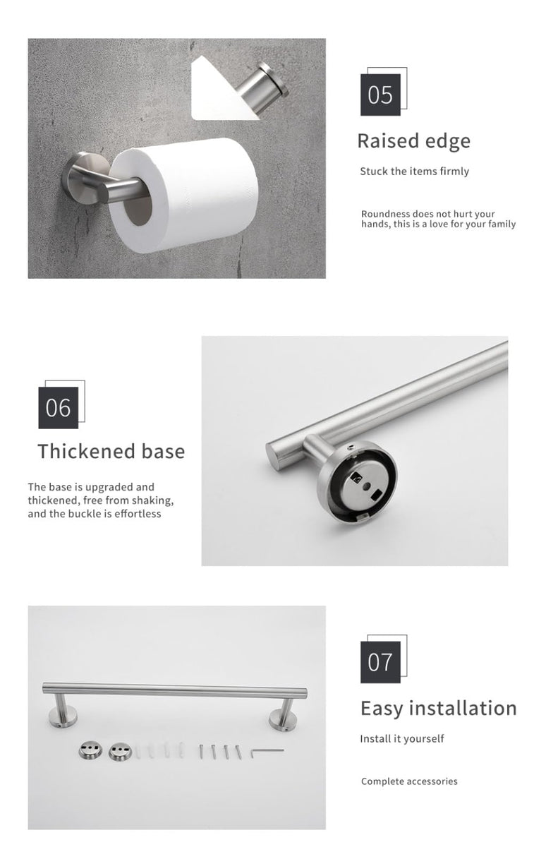 Accessories Kit Brushed Stainless Steel Round Wall Rack Hand Bar Toile ...