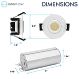 LUXRITE 2-Inch Gimbal LED Recessed Lighting, 5 Color Selectable 2700K-5000K, 6 Watts, 400 Lumens, Adjustable 360º + 30º Swivel Spotlight, Dimmable, CRI90, IC & Wet Rated, ETL, White (12 Pack)