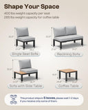 Oasbira Aluminum Modular Outdoor Patio Furniture Set, 8 Seats Sectional Sofa Set with Adjustable Backrest & Thick Cushions, All-Weather L-Shaped Corner Set with Table for Garden & Yard, Gray