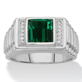 Oseew Created Emerald Ring for Men Sterling Silver/10k 14k 18k solid gold Square Emerald Gemstone Engagement Ring Promise Ring for Him Men’s Fine for Him Husband Anniversary