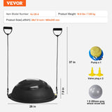 VEVOR 26-inch Half Exercise Ball Trainer, 1500 lbs Capacity Balance Ball, Includes Resistance Bands and Pump, Ideal for Full Body Workouts, Yoga, and Strength Training at Home Gym, Black