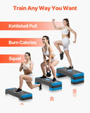 VEVOR Aerobic Exercise Step Platform, 28-Inch Workout Aerobic Stepper, Height Adjustable Fitness Training Step Deck Trainer with 4 Risers, Non-Slip Surface Bench for Home Gym Cardio Strength, Blue