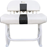 Fishmaster Pro Series Leaning Post for Center Console Fishing Boats - Deluxe Backrest, Rod Holders, Flow-Through Foam, Storage Compartment, Foldable Footrest – White Upholstery/White Powder Coated