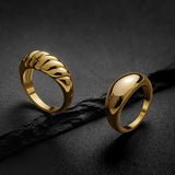 JINEAR 14k Gold Plated Chunky Thick Dome Gold Rings Wedding Band for Women and Men Statement Rings High Polish lightweight Comfort Fit