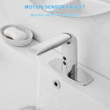 BWE Automatic Motion Sensor Touchless Bathroom Sink Faucet Electronic Infrared Hands Free Commercial Vanity Faucets Battery or Plug-in Powered,with Control Box and Temperature Mixer,Polished Chrome