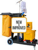 Simpli-Magic Commercial Cleaning Cart with Waste Bag & Lid, Janitorial Utility Cart with 3 Shelves, Mop & Broom Holders, 330 lb Capacity, Yellow/Grey