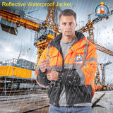 SRsafety High Visibility Safety Jacket,Reflective Waterproof Jacket with Black bottom,Construction Work Jacket for Men/Women (US, Alpha, Large, Regular, Regular, Orange-202)