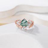 Heart Moss Agate Engagement Ring set Engraving Text Moss Agate Wedding Ring Set Gold For birthday Promise ring Chirstomas (Rose gold)