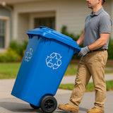 Getzi Blue Recycle 95-Gallon Wheeled Rectangular Trash Can with Hinged Lid