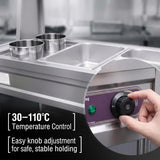 Stainless Steel Commercial Food Warmer, 5 Pans + 2 Pots Server with Lockable Wheels & Undershelf, 30°C-110°C Adjustable Temp Steam Table for Buffet Catering, Party, Restaurant & Hotel