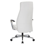 Office Star Products Antimicrobial Fabric High-Back Commercial Office Chair, Channel Tufting with Lumbar Support, Fixed Padded Aluminum Arms, Chrome Base, Dillon Snow White Fabric