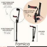 Famica FlexiCrutch for Adult (x2 Unit, Open Cuff) - Red Dot Design Award Winner, Adjustable Ergonomic Handles, Cuff, Height, Foldable, Lightweight and Non-Slip Forearm Crutches