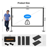 AHOLON Outdoor Projector Screen with Stand - 120 inch Portable Projector Screens Indoor Outdoor Projector Screen 16:9 4K HD Outdoor Movie Screen with Carry Bag,Enioy Home Theater Projection Screen