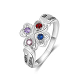 Oseew Personalized 4 Round Birthstone Ring for Women 10K 14K 18K Solid Gold Engraved Name Birthstone Ring Birthday Christmas Mother's Day Jewelry Gifts for Her