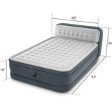Intex Queen Size Air Mattress, 18in Height Airbed with Headboard, Built-in Pump, Dura-Beam Deluxe Ultra-Plush - Portable Inflatable Bed for Camping & Travel