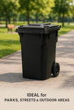 Getzi Black 95-Gallon Wheeled Rectangular Trash Can with Hinged Lid