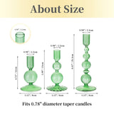 Hewory Glass Candlestick Holders Set: 3PCS Green Candle Holder Taper Candle Holders Bulk, Crystal Ribbed Candle Sticks Holder Decor for Table Centerpiece Wedding Christmas Thanksgiving Dinner