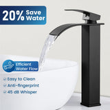 Airuida Vessel Sink Faucet, Tall Waterfall Bathroom Faucet, Single Handle One Hole Mixer Bowl Tap with Large Rectangular Spout, Bar Sink Faucet Lavatory Vanity- Matte Black