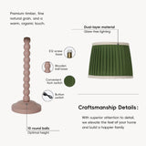 Pink Wood Base Table lamp,8x8x18 inch Country Style Desk lamp,Modern Pleated lampshade Suitable for bedrooms and Offices Pack of 2 (Bulbs Not Included)