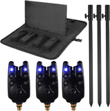 Fishing Bite Alarm Indicator Set LSOSVSEU's 3 LED Fishing Alarms 3 Extendable Aluminum Banksticks with Waterproof Tool Bag, Fishing Rods Set Bank Poles Set for catfishing