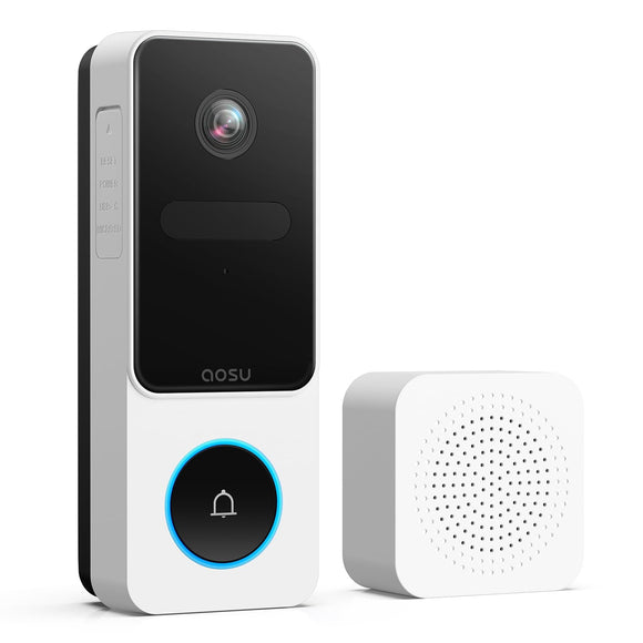 Doorbell Camera Wireless - Head-to-Toe View, Intelligent Package Detection, 2.4G Wi-Fi Video Doorbell with Chime, No Monthly Fees AOSU