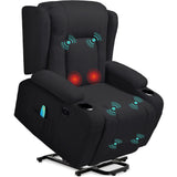 Best Choice Products Modern Linen Electric Power Lift Chair, Recliner Massage Chair, Adjustable Furniture for Back, Legs w/ 3 Positions, USB Port, Heat, Cupholders, Easy-to-Reach Button - Black