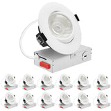 LUXRITE 4-Inch Gimbal LED Recessed Lighting, 5 Color Selectable 2700K-5000K, 15 Watts, 1250 Lumens, Adjustable 360º + 30º Swivel Spotlight, Dimmable, CRI90, IC & Wet Rated, ETL, White (12 Pack)