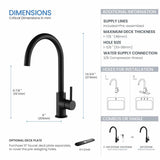 KIBI KKF2001 Lowa Single Handle Bar Sink Faucet with 360 Degree Swivel Spout | High Arc Single Hole Kitchen Faucet in Matte Black Finish | Rust and Corrosion Resistant