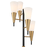 Possini Euro Design Quatro Mid Century Modern Tree Floor Lamp 71" Tall Black Warm Gold Metal 4-Light Frosted Glass Cone Shades Decor for Living Room Reading House Bedroom Home Office House