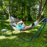 Sunnydaze Outdoor Hammock with Spreader Bar - 450-Pound Capacity Curved Spreader Bar Hammock - Multicolor Quatrefoil