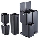 Triple Compartment Stainless Steel Trash and Recycling Bin Combo,16 Gallon,Removable Inner Buckets,Collapsible Foot Pedal,Indoor Use for Kitchen Home Office