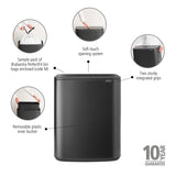 Brabantia Bo Touch Top Kitchen Trash Can with Single Compartment | Confident Gray | 16 Gal Inner Bucket | Soft-Close Garbage Can, Light Touch Opening, Stay-Open Lid | Fits Against Wall | + Trash Bags