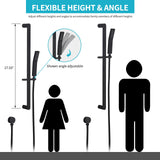Honyi Brass Shower Slide Bar Handheld Shower Head with Hose, Bathroom Showerhead with Handle Spray, High Pressure Shower Slide Bar Height Adjustable with 59.06 Inch Stainless Steel Hose Matte Black