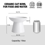 KITCHENLESTAR Ceramic Elevated Cat Bowls - 6.2 Inch Extra Wide Raised Cat Food and Water Bowl Set for Indoor Cats, Whisker-Friendly Ceramic Cat Dish for Elder Big Cats & Small Dogs,White,2 Pack