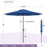Midtown Umbrellas - The Lean 8 Ft Patio Umbrella with Fade-Resistant Sunbrella Fabric, Auto-Tilt Aluminum Frame and 8 Reinforced Ribs for Deck, Pool & Garden - Dark Blue Canopy, Black Pole