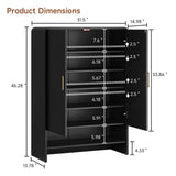 45'' Shoe Storage Cabinet, 6-Tier Tall Shoe Rack Holds Up to 30 Pairs, Wood Entryway Organizer Cabinet with Curved Design, Adjustable Shelves for Front Door, Hallway (Black)