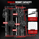 FAGUS H All in One Home Gym System Workout Station with Adjustable Weight Bench,Multi-Function Smithe Machine Power Cage with Cable Crossover,Tripe-Sided Independent Load Posts Functional Trainer, Red