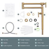Brass Folding Pot Filler Faucet, Gold Kitchen Faucet with Double Joint Swing Arms