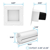 LUXRITE 3 Inch LED Regressed Trimless Spotlight, Push N’ Lock, 5 CCT Selectable (2700K-5000K), 15W, 950 Lumens, CRI 90, Dual Dimming (0-10V/Triac), 120-277V, ETL Listed, Damp Rated, Square (4 Pack)