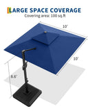 Garvee 10 ft Solar Lights Cantilever Patio Umbrella with Base Included, 360° Rotation Offset Umbrella, Easy Crank & Tilt Adjustment, UV Protection for Backyard, Poolside, Deck -Navy Blue