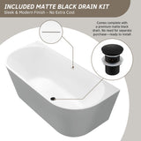 WOODBRIDGE 67 X 30.75 X 23.6" freestanding back-to-wall soaking bathtub with matte black drain included, White WE007