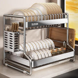 Stainless Steel Dish Drying Rack, Metal Dish Drainer for Kitchen, 2 Tier Dish Racks for Kitchen Counter, Large Capacity Plate Organizer for Kitchen(Small)