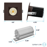 LUXRITE 4 Inch Recessed Light, Regressed Canless LED Spotlight, 5CCT 2700K-5000K, CRI90, 22W, 1700 Lumens High Output, 60º Wide Flood, Square Bronze Trim, Dual Dimmable, IC & Wet Rated (4 Pack)